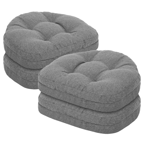 baibu Kitchen Chair Cushions Set of 4, Dual-Layer Patented Design Memory Foam Windsor Seat Pads, Dining Chair Cushions with Ties & Washable Cover, 17x 15.5 x 3.5in, 4 Pack, Dark Grey - color: Dark Grey, size: 4 Count (Pack of 1)