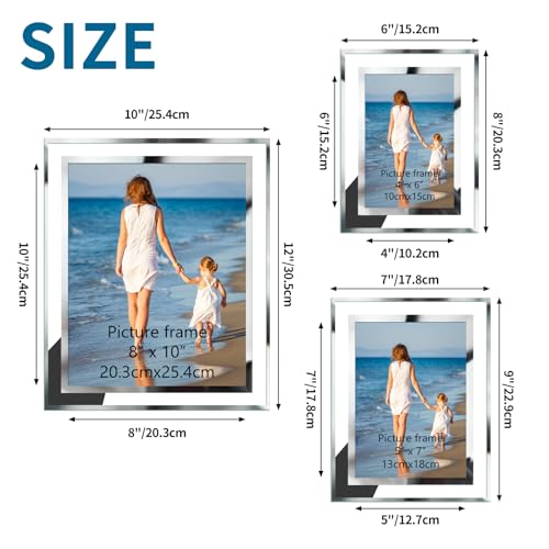 Hoikwo 10 Pack Glass Picture Frame with Two 8x10, Four 5x7, Four 4x6, Multi Sizes Silver Photo Frames, Only for Tabletop Display Vertically or Horizontally - size: Mix Sizes-10 Frames