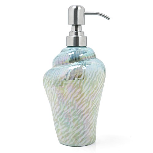 Ocean Conch Sea Shell Ceramic Bathroom Accessories Set of 4,1 Gargle Cups 1 Toothbrush Holders 1 Soap Dishes 1 Soap Dispenser (Green) - color: Green