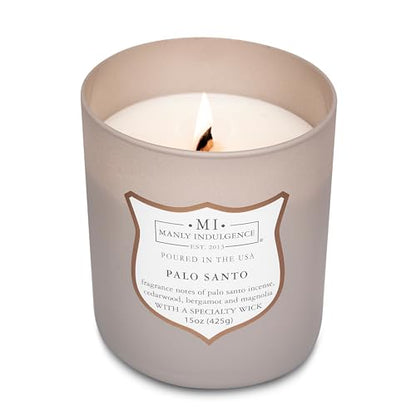 Manly Indulgence Palo Santo Scented Candles for Men, 15 oz Wooden Wick, Premium Soy Blend Wax, 60H Burn, Candles for Home Scented - Made in The USA - color: Palo Santo