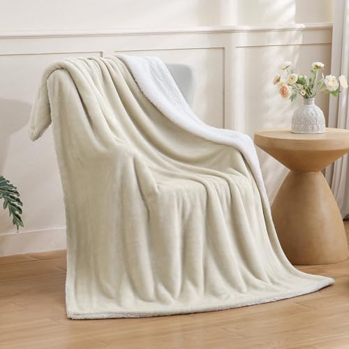 Sherpa Fleece Throw Blanket, Linen, 50x60 inches | Double-Sided Super Soft Luxurious Plush Blanket Throw Size - color: Linen, size: 50"×60"