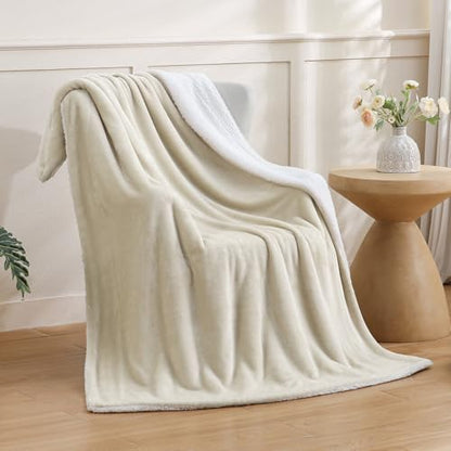 Sherpa Fleece Throw Blanket, Linen, 50x60 inches | Double-Sided Super Soft Luxurious Plush Blanket Throw Size - color: Linen, size: 50"×60"