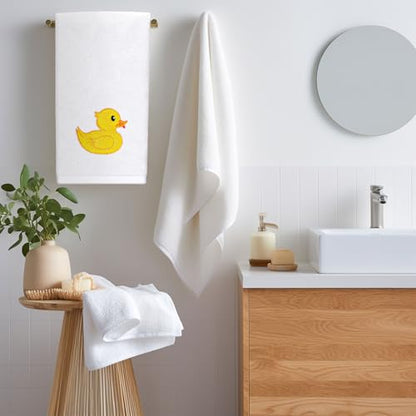 FYSUIMU 2Pcs Rubber Ducky Hand Towels Cotton Embroidered Bathroom Towels Yellow Duck Absorbent Bath Towel for Hand Drying Cleaning Cooking, 29.6 x 13.8 Inch - color: White