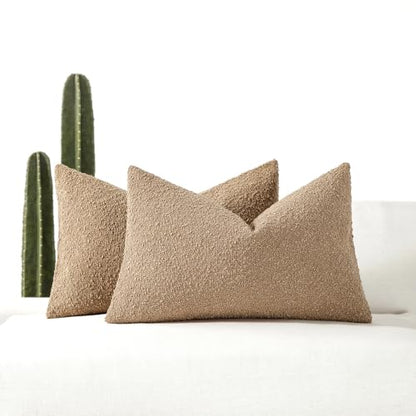 12x20 Boucle Lumbar Pillow Covers, Set of 2, Camel - color: Camel, size: 20" x 12" (Pack of 2)