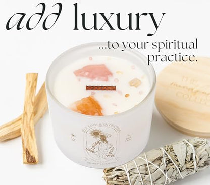 Large Crystal Candles for Women - 12oz Soy Wood Wick Candles that Crackle. Scented, Non-Toxic, Luxury Aromatherapy. Unique Meditation Spiritual Gifts for Women - style: Lavender Vanilla Healing Crystals Candle