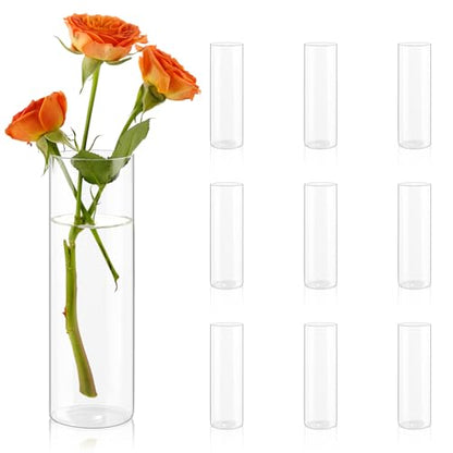 5.9" Cylinder Glass Bud Vases Set of 10 Mini Clear Skinny Vase Small Glass Vases for Flowers Cylinder Vases for Centerpieces Bulk Bud Vase Floral Vase Decor for Wedding Bridal Shower Birthday