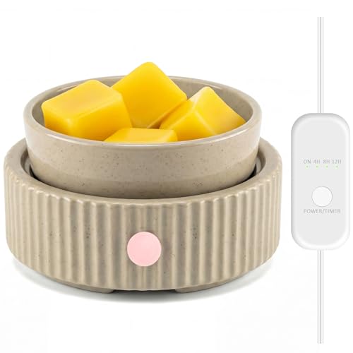 Wax Melt Warmer with 4 Timer & PTC Heating- Ceramic Fragrance 3-in-1 Oil Burner Electric Candle Wax Melter for Home Office Bedroom Fragrance, Home Décor Choice - color: Beige Pinstripe