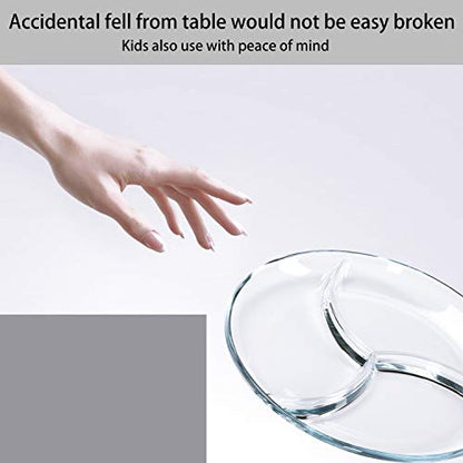 FOYO Round Tempered Glass Serving Platters/Trays - 3 Sectional -10'' Diameter, Set of 2