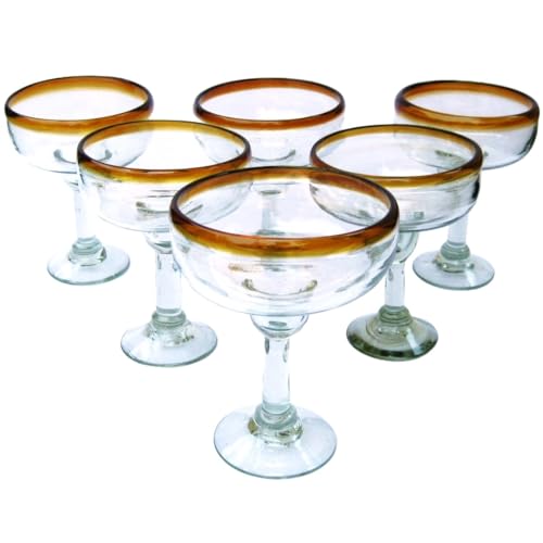 Amber Rim 14 oz Large Margarita Glasses (set of 6), Recycled Glass, Lead-free, Toxin-Free (Margarita) - style: 14 oz Margarita
