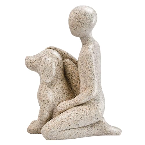 Dog Sculpture Home Decor - Cute Man and Dog Statue Decoration Modern Home Decoration Figurine for Living Room Office Shelf Desk Coffee Table Decor-Sandstone-Sitting Posture - color: Sandstone, size: 3.93*2.55*5.23 in