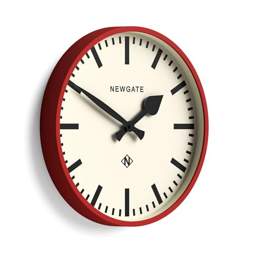 NEWGATE® Number Three Railway wall Clock | Retro Inspired Modern Station Clock | 15" | Red | Marker dials | Mid-Century Style for Kitchen, Living Room or Office - color: Matt Fire Engine Red