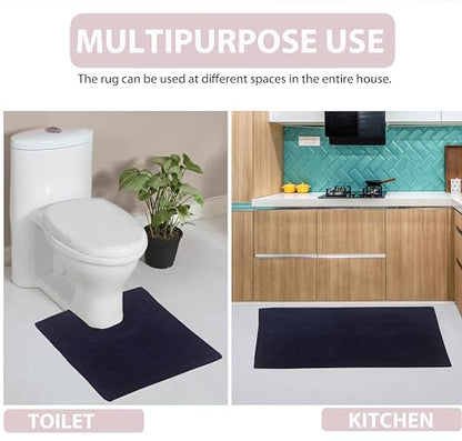 Home Weavers Luxury Collection 100% Cotton Reversible Bathroom Rugs Set, Washable Rug, Soft Cotton Extra Soft and Absorbent Bath Rug, Kitchen Mat, 2 Piece Set(S+M), Navy - color: Navy, size: 2 Piece Set(S+M)