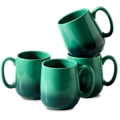 HASENSE 15oz Ceramic Mug Set of 4, Green Ombre Coffee Cups with Handle – Microwave & Dishwasher Safe Large Cappuccino Latte Tea Mugs, Housewarming Gift Idea - color: GradationGreen, size: Set of 4