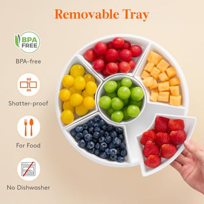 Lifewit Rotating Chips and Dip Serving Dish, Plastic Divided Serving Tray | 5 Section Veggie Tray for Party, Food Serving Platter for Entertaining, Lazy Susan Organizer for Fruit, Snack, Taco, Cheese