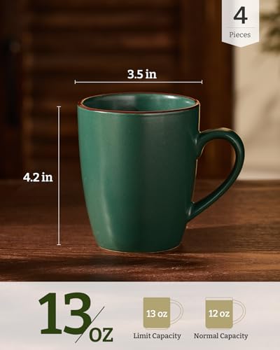 famiware Venus Coffee Mugs Set of 4, 13 oz Ceramic Stoneware Mug Cup Set | Coffee Mug with Handle for Tea, Latte, Cappuccino, Cocoa, Milk, Microwave and Dishwasher Safe, Dark Green - color: Dark Green, size: 4pcs