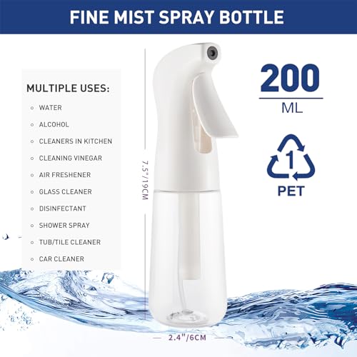 TANSHINE Continuous Spray Bottle for Hair 2 Pack,Fine Mist Water Hair Spray Bottles,Mister Spray Bottle,Refillable Plastic Sprayer for Hairstyling, Cleaning,Alcohol, Plants, Salons,6.8oz/200ml,Clear - color: Clear-2pack