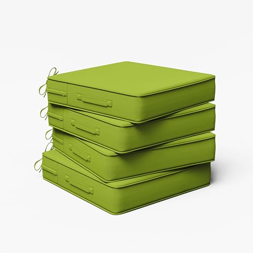 Outdoor Chair Cushion 19 x 19 x 4 Inches Patio Furniture Outdoor Waterproof Seat Cushion, Patio Chair Cushion with Handles and Ties, Square Dining Chair Cushion Set of 4, Grass Green - color: Grass Green, size: 19×19×4 in