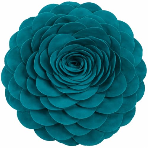 Fennco Styles Eva's Flower Garden Decorative Filled Throw Pillow 13" Round - Teal Floral Accent Pillow for Home, Couch, Bed, Living Room, Holiday and Office Décor - color: Teal