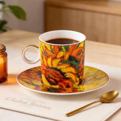 KAMMAK Tea Cups and Saucers Set of 2, Porcelain Coffee Cups, JBE006 | Stackable Espresso Mugs, Ceramic Demitasse for Coffee, Cappuccino, Latte, Americano, Tea - size: 8CZJBE006