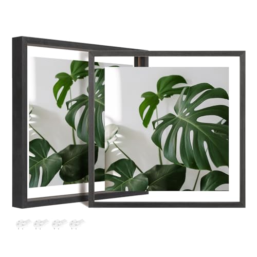 Egofine 12x12 Floating Frames Set of 2, Double Plexiglass Picture Frame, Made of Solid Wood Display Any Size Photo up to 12x12, Wall Mount or Tabletop Standing, Faded Black - color: Faded Black, size: 12x12