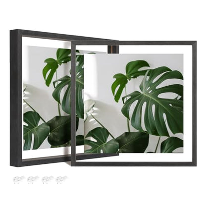 Egofine 12x12 Floating Frames Set of 2, Double Plexiglass Picture Frame, Made of Solid Wood Display Any Size Photo up to 12x12, Wall Mount or Tabletop Standing, Faded Black - color: Faded Black, size: 12x12