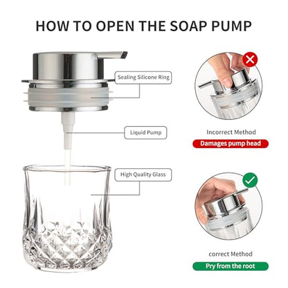 Enra Glass Soap Dispenser with Silver Pump, Lotion Dispenser for Bathroom | Refillable Liquid Soap Bottle with Clear Glass Design.Ideal for Bathroom, Kitchen Sinks,Countertops and Vanity Spaces. - color: Clear-silver Liquid Pump