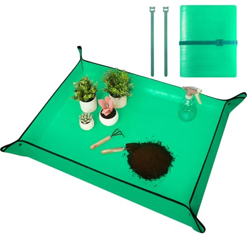 Emycool 39.5" x 31.5" Large Repotting Mat for Indoor Plants Transplanting and Potting Soil Mess Control, Waterproof Portable Succulent Plant Repotting Tray Gardening Gifts for Women, Green - color: Green, size: Large 39.5" X 31.5"