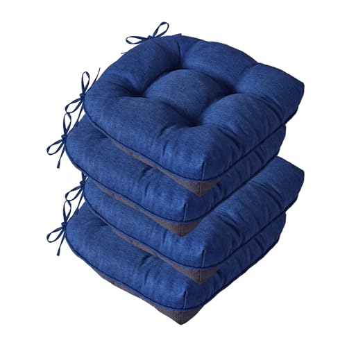 IASEAHK Chair Cushions for Dining Chairs, Seat Cushions for Kitchen Chairs, Indoor Seat Cushions with Ties, Tufted Foam Chair Pads, Non Slip Chair Cushions Set of 4, 15.5" x 15.5" x 4", Navy Blue - color: Navy Blue, size: Pack of 4
