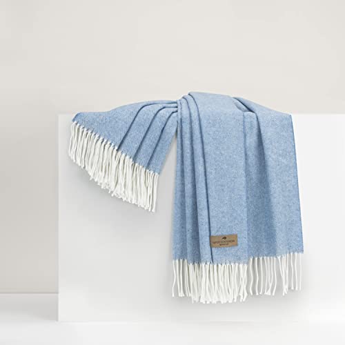 Lands Downunder Cotton Throw Blanket – Blue Denim Italian Woven Herringbone Throw Blanket with Fringe – Luxury Decorative Throw for Couch or Bed – Made in Italy – 51” x 67” - color: Blue Denim
