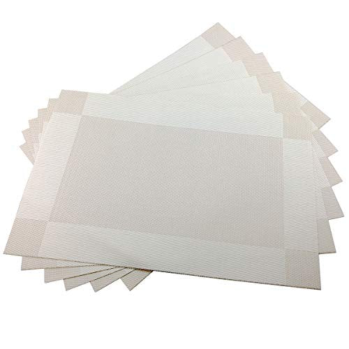 Vinyl Beige Placemats Heat Resistant Dining Table Mats Non-Slip Washable Place Mats Set of 6 （Beige） - color: Beige