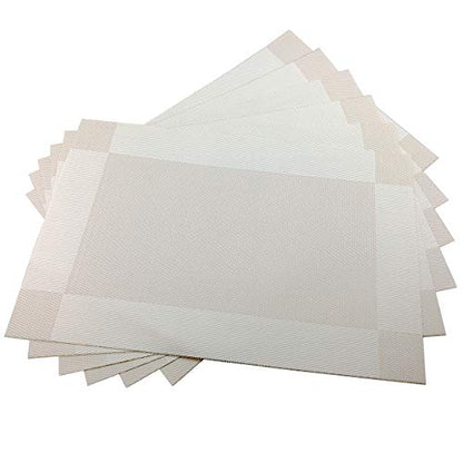 Vinyl Beige Placemats Heat Resistant Dining Table Mats Non-Slip Washable Place Mats Set of 6 （Beige） - color: Beige