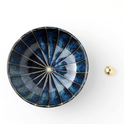 Asayu Japan Lotus Incense Holder for Sticks 4.1 inch (105 mm), Traditional Made in Japan Ceramic Ash Catcher and Brass Incense Burner Set - Navy Dark Blue Lotus