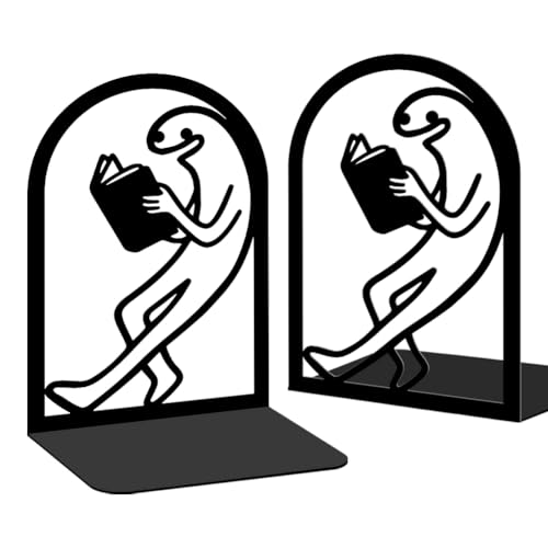 Black Metal Bookends for Shelves Decor Humorous Figure Cute Heavy Duty Bookends for Book Supports, Unique Book Stopper for Office Book Holder Shelf Accessories 1 Pair/2 PCS - style: Funny Reading