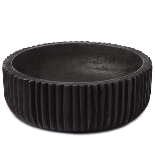 DN DECONATION Wooden Decorative Bowl, 9.84” Black Wood Fruit Bowl for Table | Matte Black Bowl for Rustic Home Decor, Key Bowls for Farmhouse Decor Table Centerpiece Entryway Living Room Kitchen - color: Black Round
