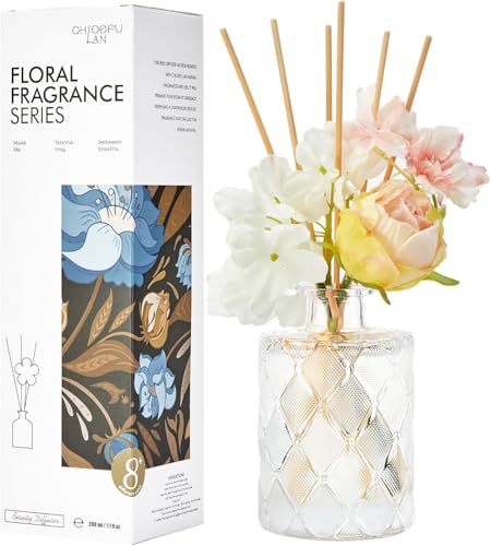 Chloefu Lan Creamy Vanilla Reéd Diffuser, Milky Coconut, 6.7 oz Flower Diffuser with Sticks, Modern Farmhouse Decor, Bathroom & Office Decor, Room Freshener - color: Creamy Vanilla