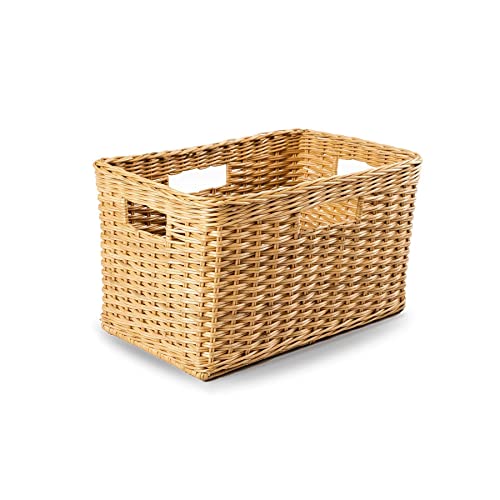 The Basket Lady Tall Rectangular Wicker Storage Basket, M, Sandstone | Outside: 20" L x 13" W x 11" H | Inside: 18"L x11"W x 10"H - Handcrafted by artisans from natural rattan - color: Sandstone, size: Medium