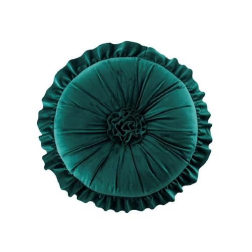 Round Velvet Ruffle Pillow,Round Throw Pillow,Boho Decorative Throw Pillow for Sofa, Bed, Chair, Car & Floor Seating,Floral Circle Cushion for Living Room, Home Decor (Dark Green) - color: Dark Green