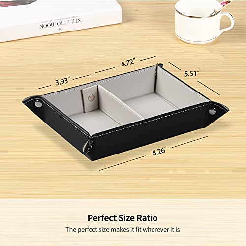 YAPISHI Valet Tray,Entryway Dish,Foldable PU Leather Catchall Tray for Men | Catchall Bowl,Nightstand Organizer Caddy,Travel Valet Tray for Keys,EDC,Jewelry,Glasses,Wallet,Coins,Dice,Watch,Phone,Perfume - color: 1# Black