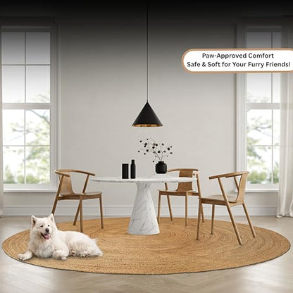 Hausattire Jute Braided Round Area Rug, Natural, 8 ft | 100% natural jute, hand woven, reversible, boho farmhouse style, bedroom/living room/kitchen use - color: Natural, size: 8' Round