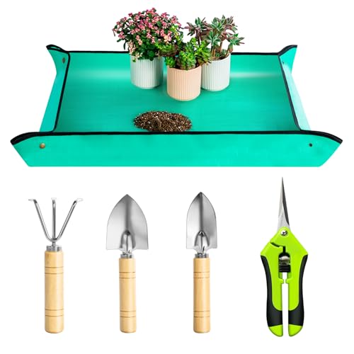 Josteve Plant Repotting Mat, 5Pcs Succulent Tools Mini Garden Small Gardening Tools Indoor, Pruning Shear Gardening Scissor, Hand kit for Bonsai, Cactus, Fairy, Houseplant Transplanting, Seedling - style: Country Rustic Garden Tools
