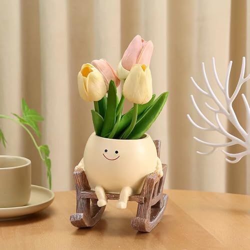 Rocking Chair Resin Planter - Cute Plant Pot - with Drainage Hole - Smiley Succulent Pot - for Garden - Lawn - Patio Indoor and Outdoor Use - color: A2