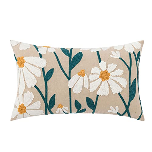 vctops Boho Floral Tufted Decorative Throw Pillow Cover Botanical Embroidered Cotton Cushion Cover for Couch Sofa Bed (Flower E,12"x20") - color: Flower E, size: 20" x 12" (Pack of 1)