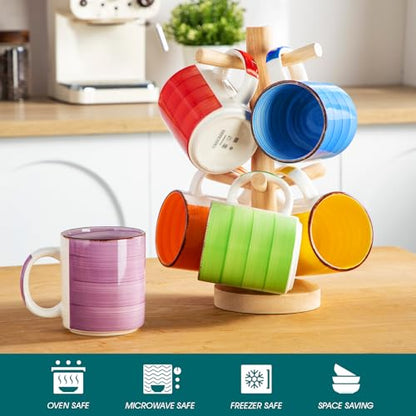 vancasso Bonita Ceramic Coffee Mug Set of 6,16 Oz Coffee Cups with Large Handle for Tea,Latte,Cappuccino,Milk,Cocoa,Dishwasher&Microwave Safe(Color) - color: Color