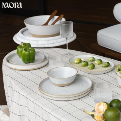 MORA Medium Plates Set of 4, 8.5 inch Ceramic Pottery Salad Plates - Microwave, Oven and Dishwasher Safe - Cloud - color: Cloud