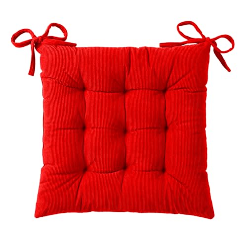 HLOVME Corduroy Chair Cushion with Ties Ultra Soft Warm Floor Cushion for Kids Reading Nook Comfortable Square Seat Cushion for Adult 15.7”x15.7”, Khaki - color: Bright Red, size: 1 Count (Pack of 1)