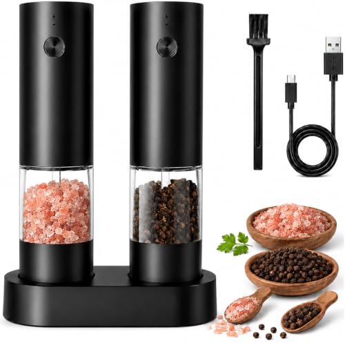 Automatic Electric Salt And Pepper Grinder Set Rechargeable Pepper Shakers | Electric Salt And Pepper Mill with Adjustable Coarseness, Upgraded large capacity, Kitchen Appliances Gifts for Women Men