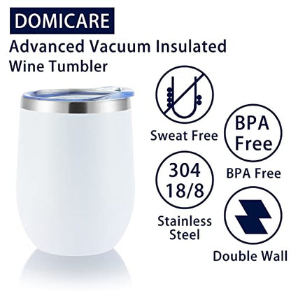 DOMICARE Stainless Steel Wine Tumbler Bulk with Lid, Personalized White Insulated Tumblers Set, 12oz Travel Coffee Cups Pack of 1 - color: White, size: 1 Count (Pack of 1)