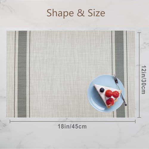 DACHUI Placemats Set of 8, Heat Resistant, Washable Woven Vinyl Place Mats - color: Grey Stripes, size: 8PCS