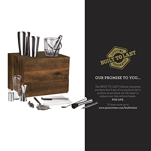 PICNIC TIME NFL Madison Acacia Tabletop Bar Tool Set, Bartender Kit with Stand, Bar Accessories Set