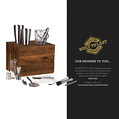 PICNIC TIME NFL Madison Acacia Tabletop Bar Tool Set, Bartender Kit with Stand, Bar Accessories Set